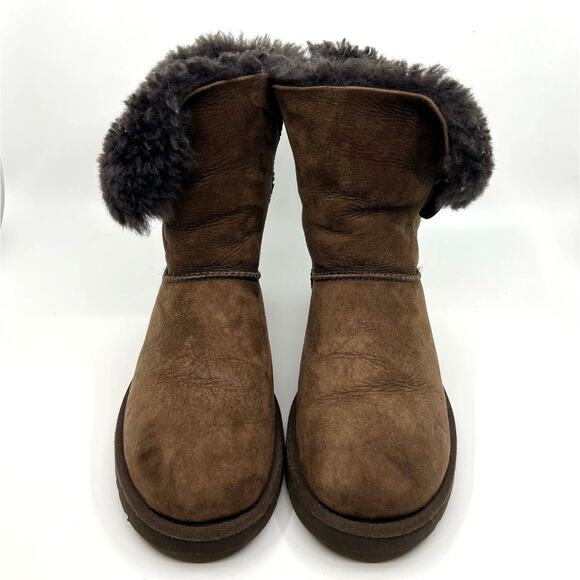 UGG Bailey Button Brown Suede and Shearling Boots Women's 7 US - Picture 4 of 9